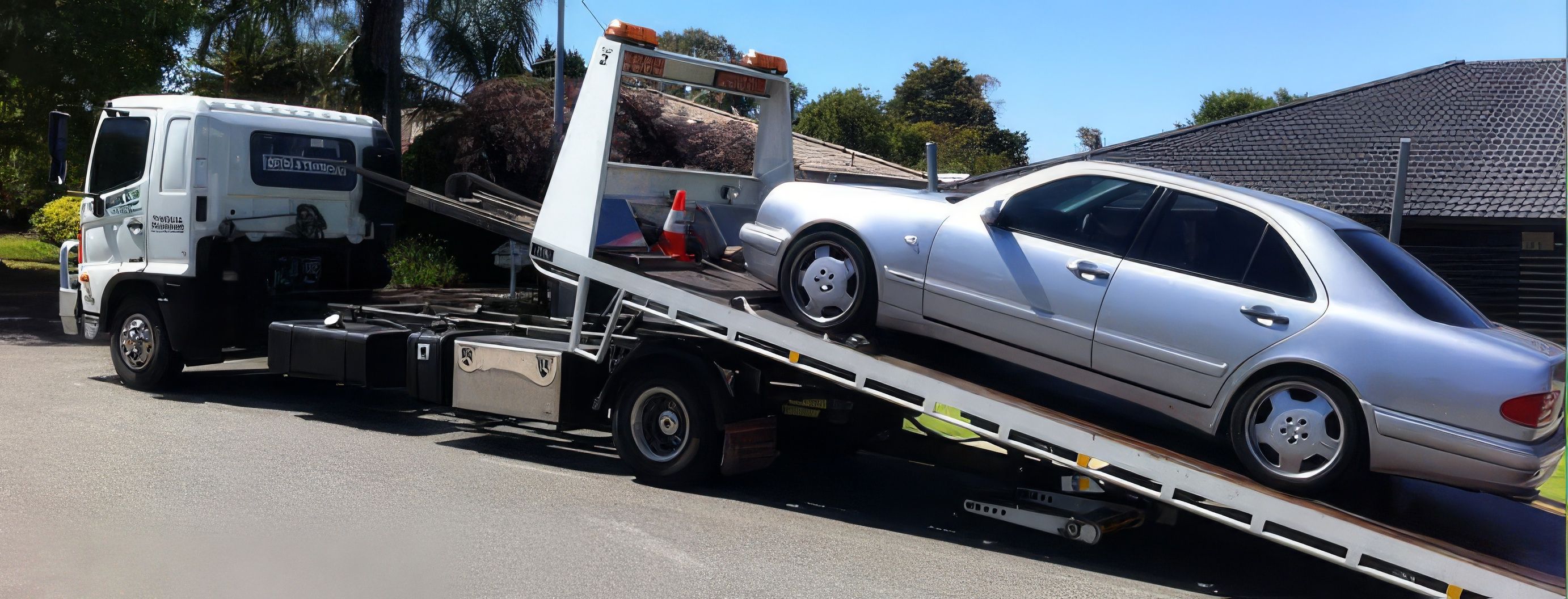 Tilt tray tow truck loading a sedan for an insurance tow in Perth